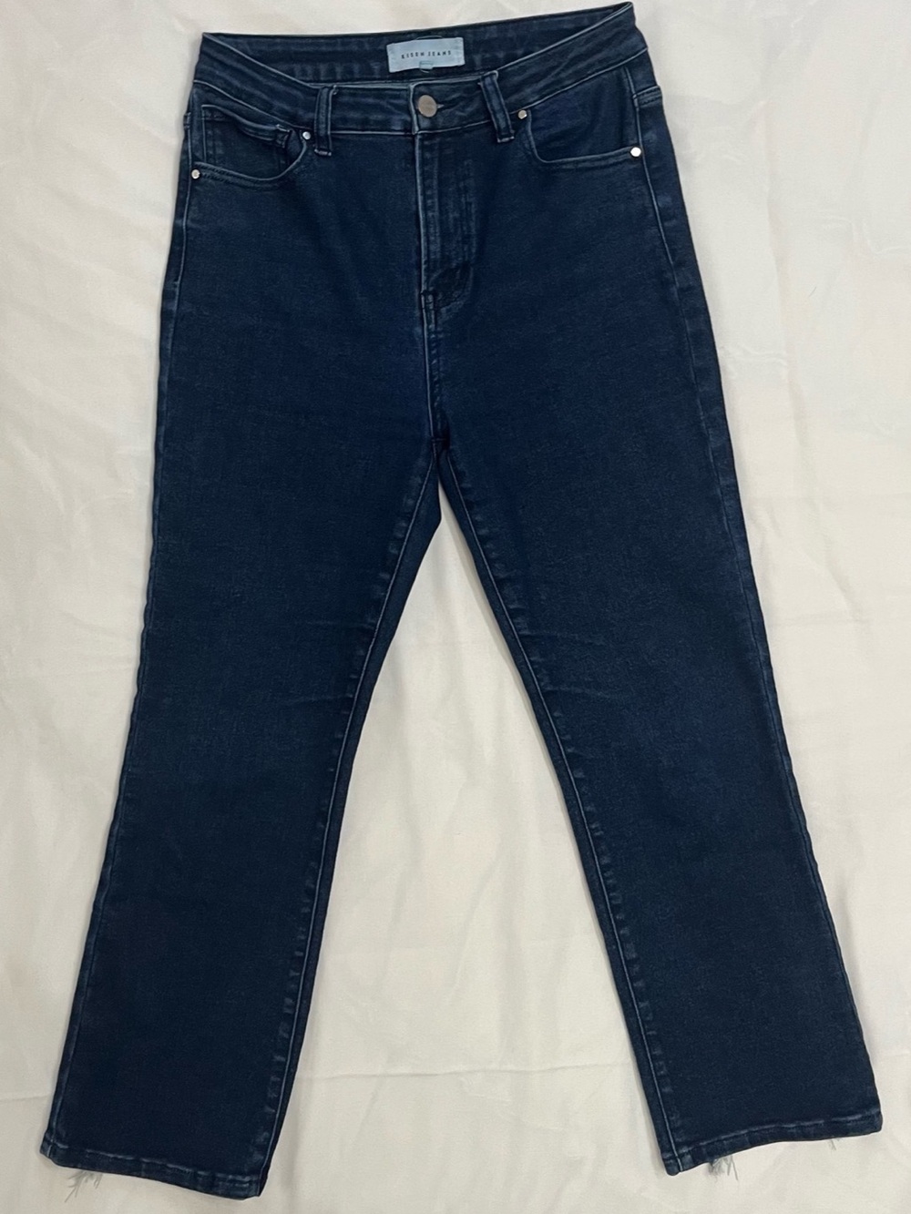 Risen Jeans Straight Leg Jeans Dark Wash Crop Chew Hem Size 7 / 28 EUC